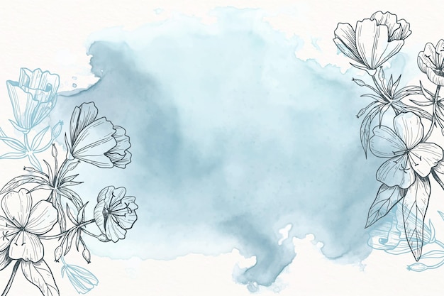 Pastel de polvo azul con fondo de flores dibujadas a mano