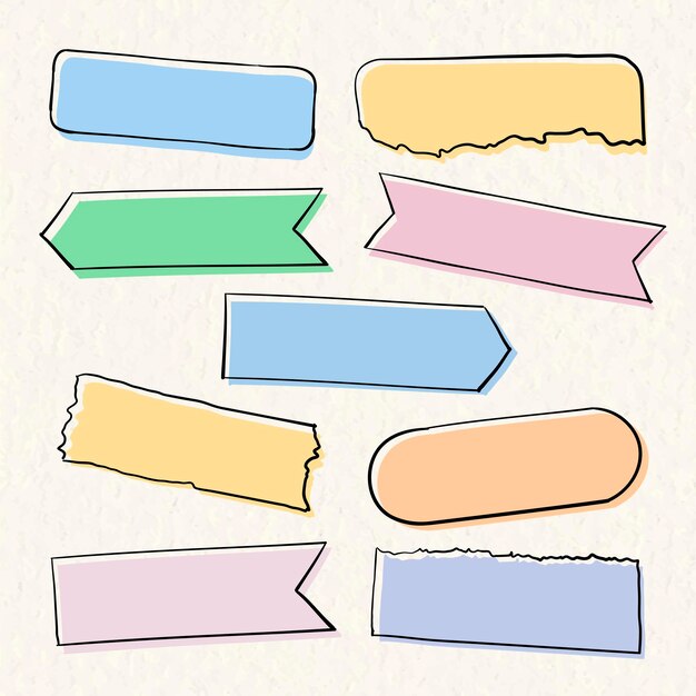 Pastel de vector de cinta washi en estilo dibujado a mano