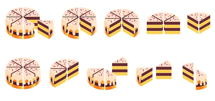 Vector gratuito pasteles para eventos conjunto isométrico de iconos aislados con pastel redondo cortado en rodajas piezas individuales ilustración vectorial