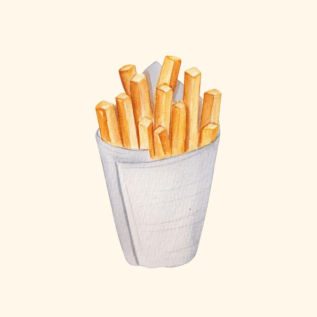 Patatas fritas acuarelas dibujadas a mano