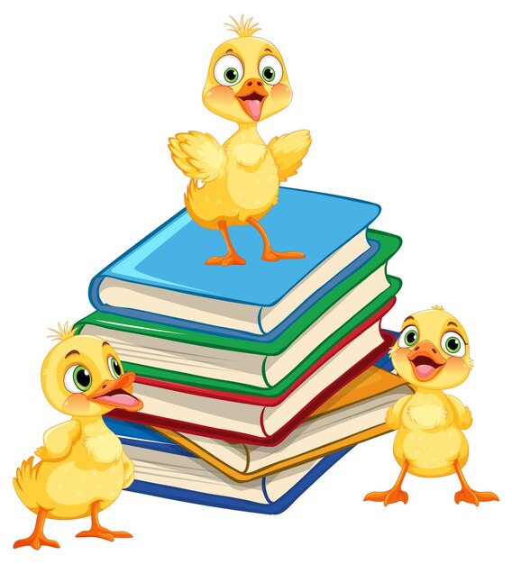 Patitos en una pila de libros