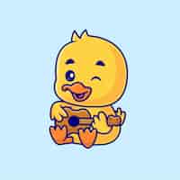 Vector gratuito pato lindo tocando la guitarra icono vectorial de dibujos animados ilustración icono de música animal concepto aislado plano