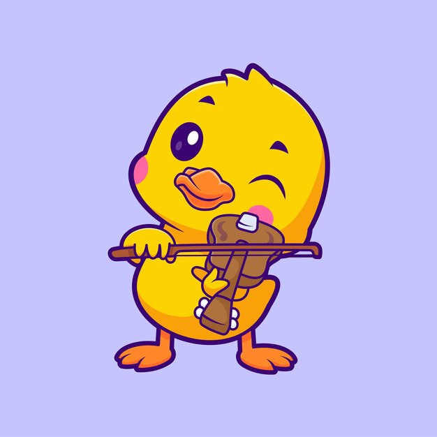 Pato lindo tocando el violín Icono vectorial de dibujos animados Ilustración Icono de música animal Vector plano aislado