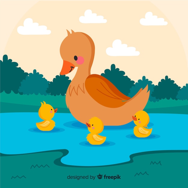 Pato madre plano en el agua