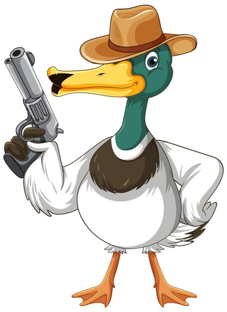 Pato del oeste de dibujos animados con pistola
