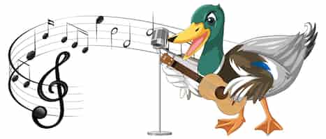 Vector gratuito el pato toca el ukelele de guitarra con nota musical.