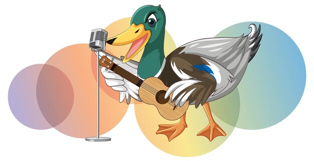 Vector gratuito el pato toca el ukelele de guitarra con nota musical.