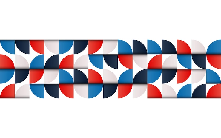 Vector gratuito patrón abstracto geométrico de mediados de siglo con formas simples y hermosa paleta de colores composición de patrones geométricos simples ilustración vectorial