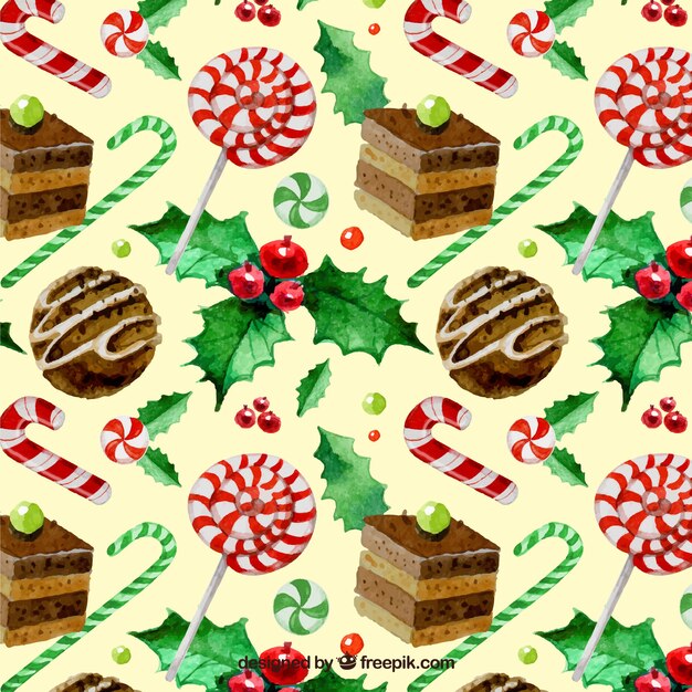 Patrón de acuarela de dulces de navidad