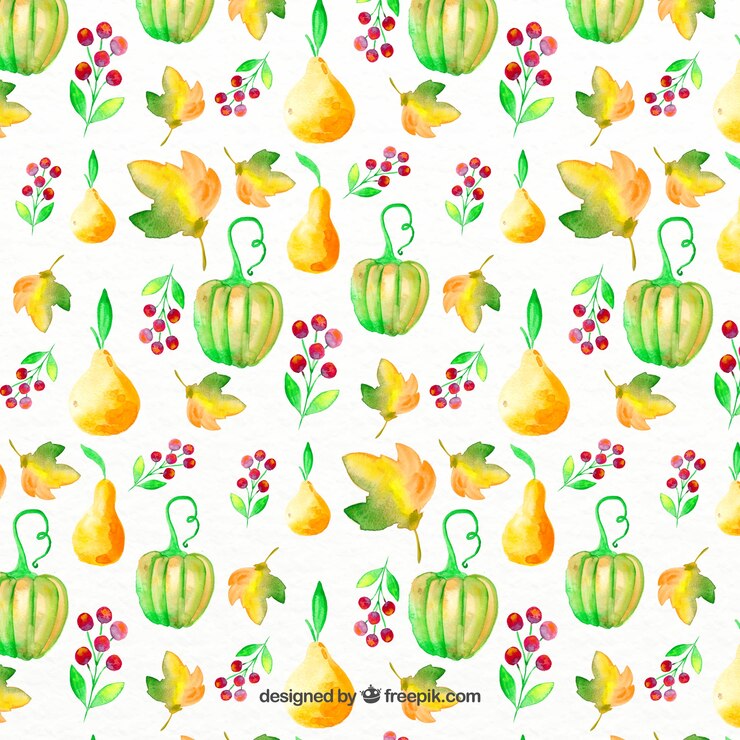 Vector gratuito patrón de acuarela con peras y calabazas verdes