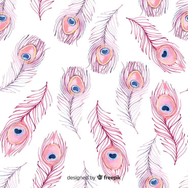 Vector gratuito patrón adorable de plumas de pavo real en acuarela