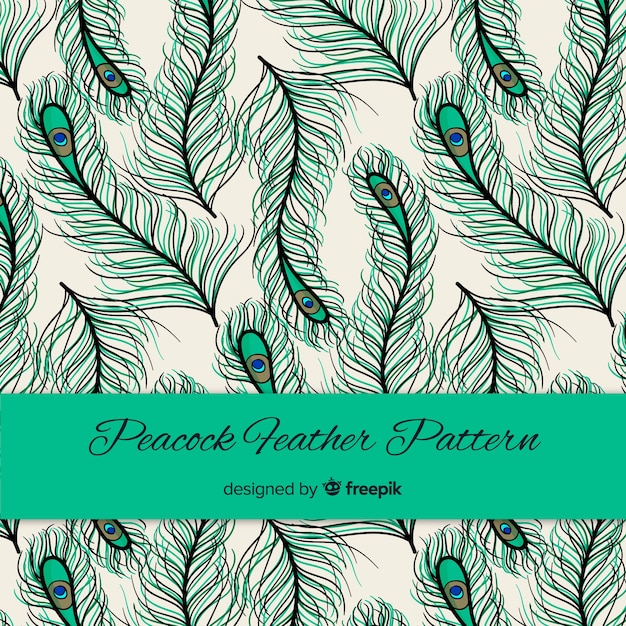 Vector gratuito patrón adorable de plumas de pavo real con diseño plano