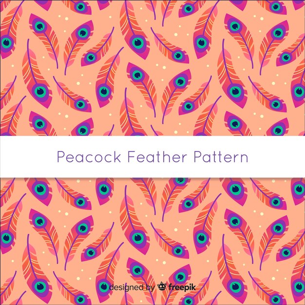 Patrón adorable de plumas de pavo real con diseño plano