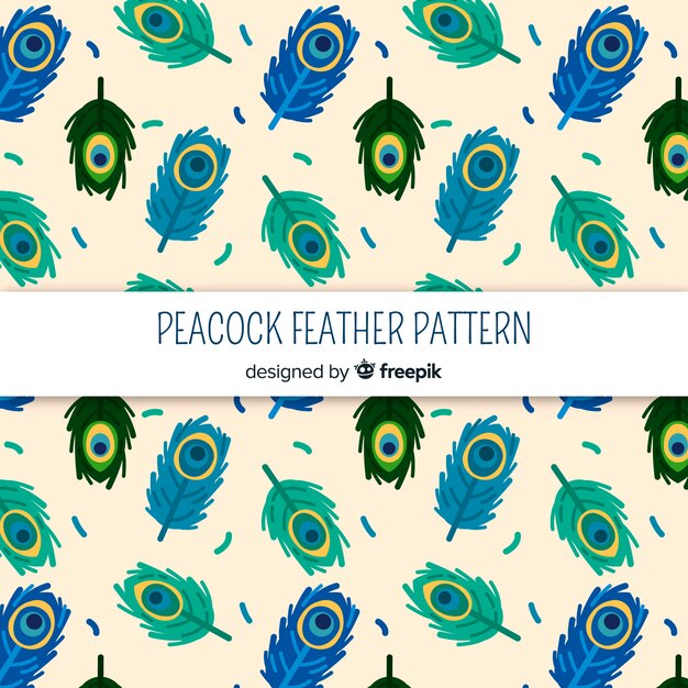 Patron adorable de plumas de pavo real con diseño plano