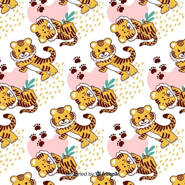 Patrón adorable de tigre dibujado a mano