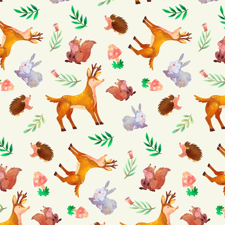 Vector gratuito patrón de animales del bosque acuarela