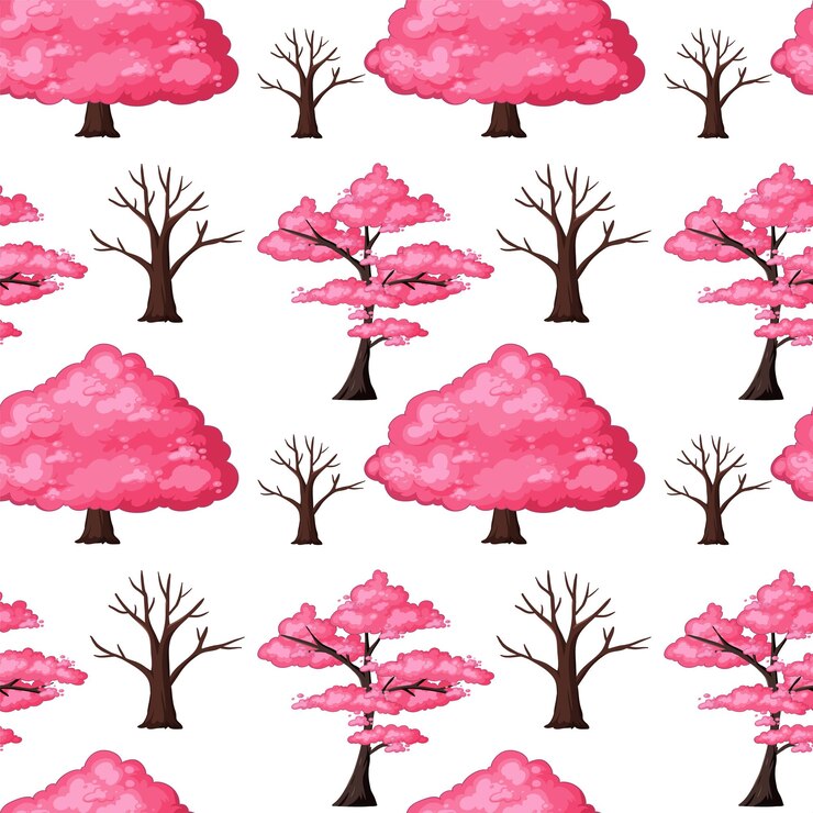 Vector gratuito el patrón del árbol de la flor rosa sin costuras