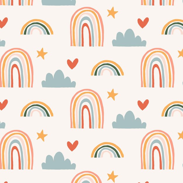 Patron para arcoiris dibujado a mano con forma de corazon