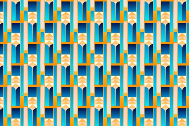Patrón art deco degradado con detalles azules y dorados