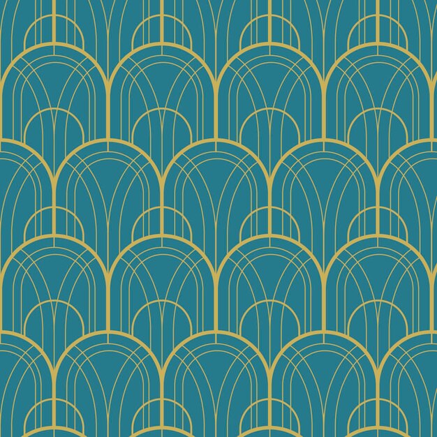 Patrón art deco de diseño plano con detalles dorados