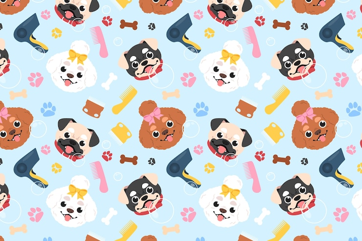 Vector gratuito patrón de aseo de mascotas dibujado a mano