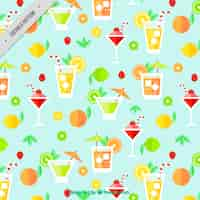 Vector gratuito patrón de bebidas planas tropicales