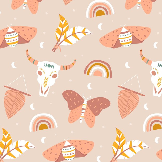 Patrón boho de diseño plano