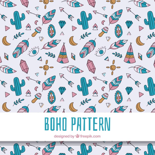 Patrón boho con elementos hippie