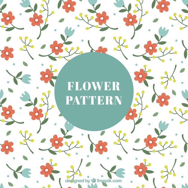 Patrón bonito con flores rojas y azules en diseño plano