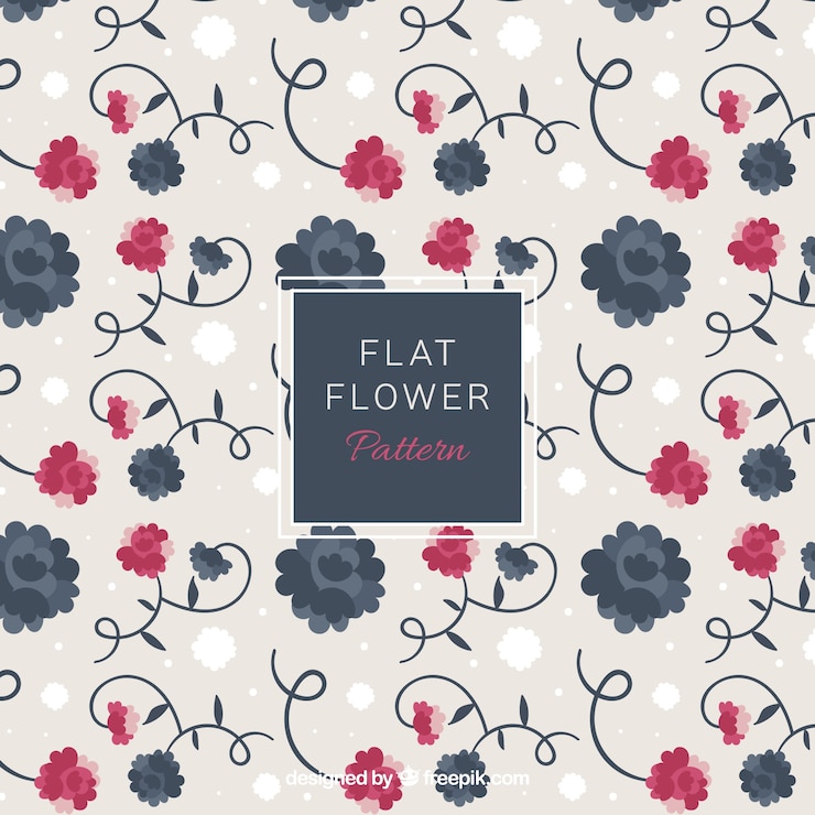 Vector gratuito patrón bonito de flores rojas y azules