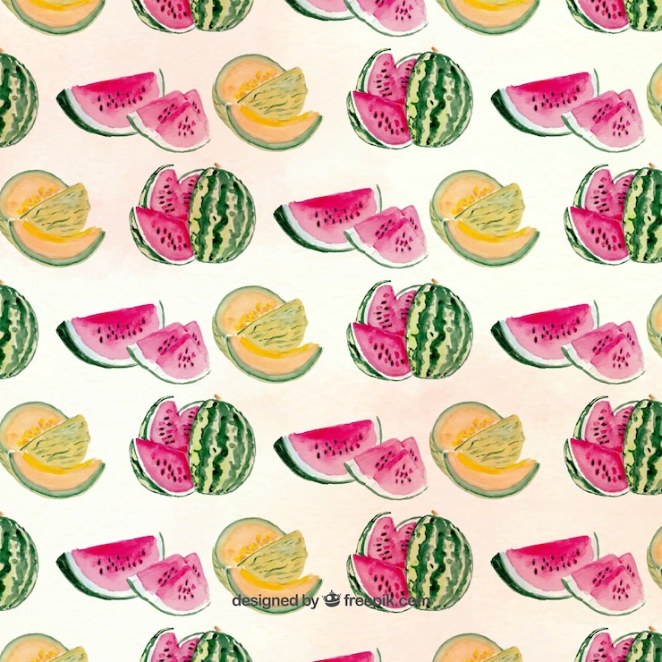 Vector gratuito patrón bonito con melones y sandías
