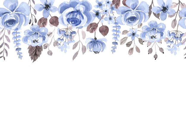 Patrón de borde de fondo de acuarela de flor azul