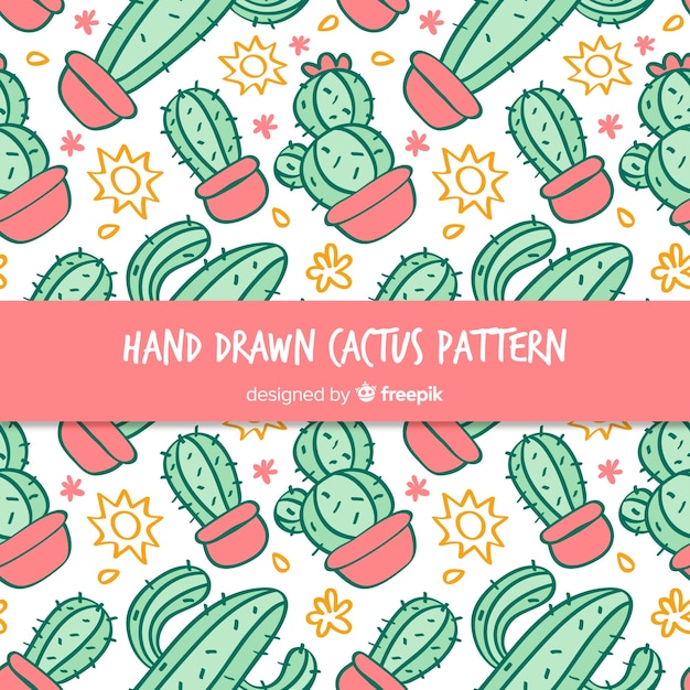 Patrón de cactus dibujado a mano