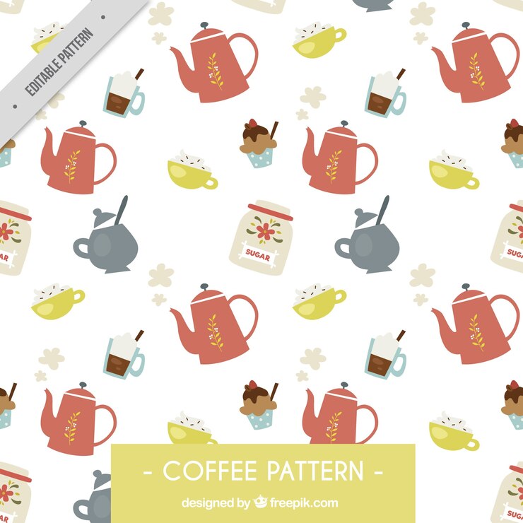 Vector gratuito patrón de café con objetos decorativos