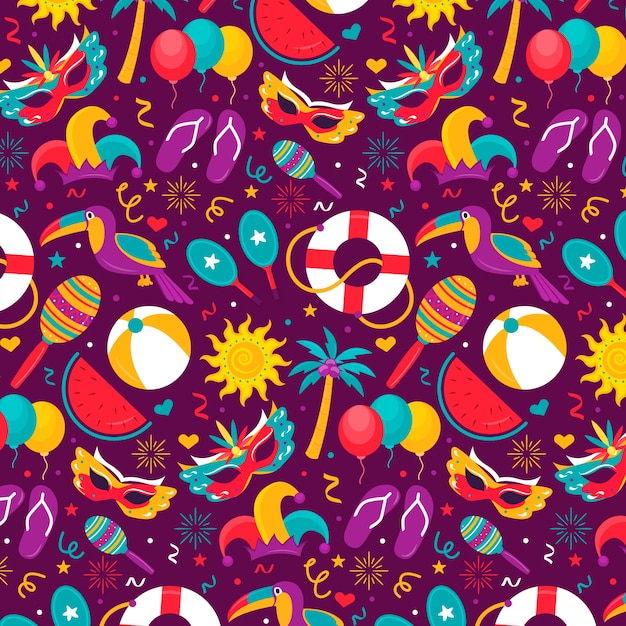 Vector gratuito patrón de carnaval brasileño de diseño plano colorido