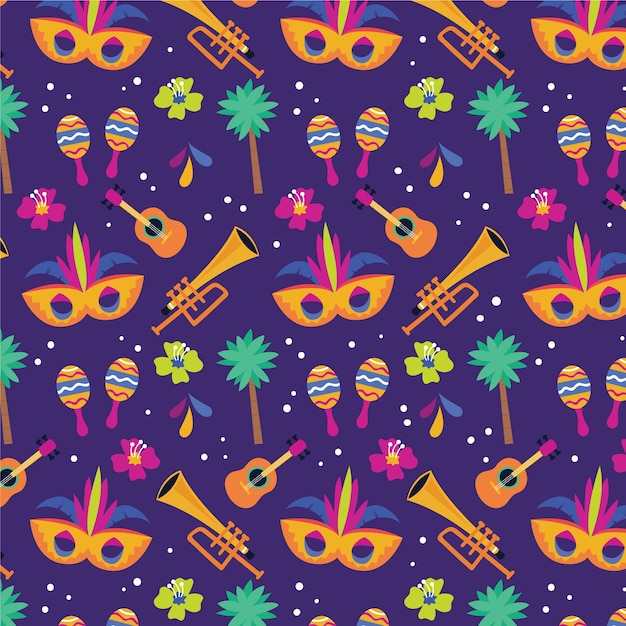 Vector gratuito patrón de carnaval brasileño en diseño plano