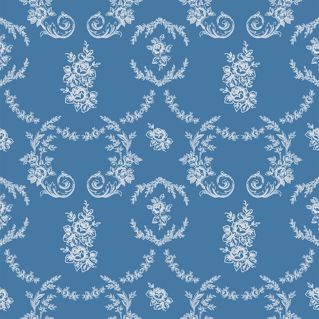 Patrón de chinosiere patrón floral azul con peonías rosas flores patrón antiguo barroco