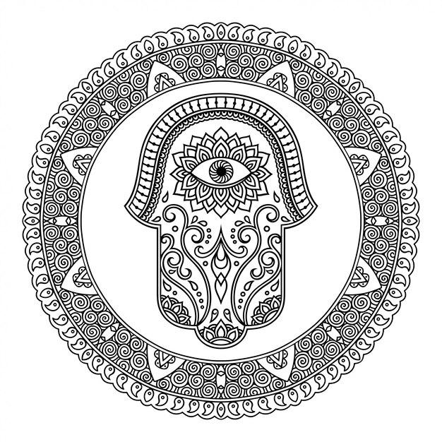 Patron De Flores Mehndi En Forma De Corazon Con Loto Para Dibujo Y Tatuaje De Henna Decoracion En Estilo Etnico Oriental Indio Pagina De Libro Para Colorear Vector Premium