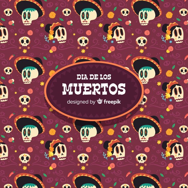 Patrón colorido de día de muertos con calaveras 