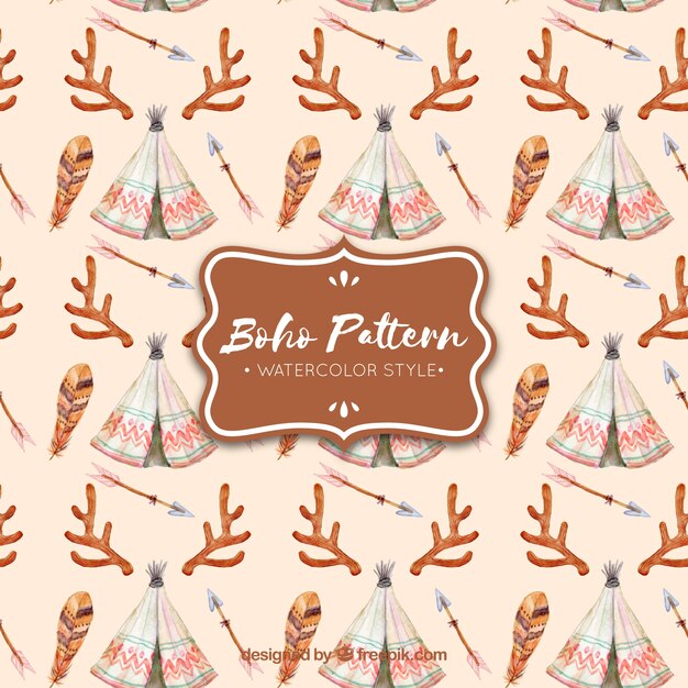 Patrón colorido de estilo boho con elementos en acuarela