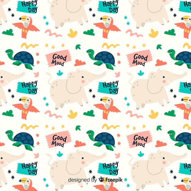 Vector gratuito patrón colorido de garabatos de animales y palabras