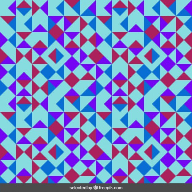 Patrón colorido hecho con triángulos en fondo azul claro
