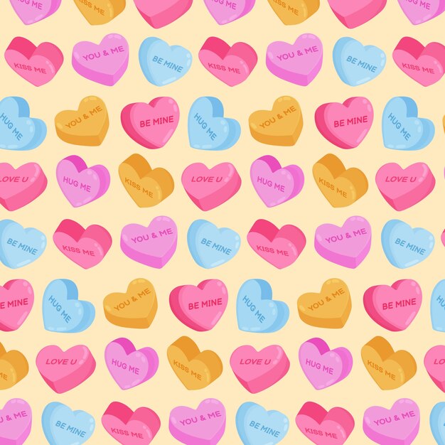 Patrón de corazones de conversación de diseño plano dibujado a mano