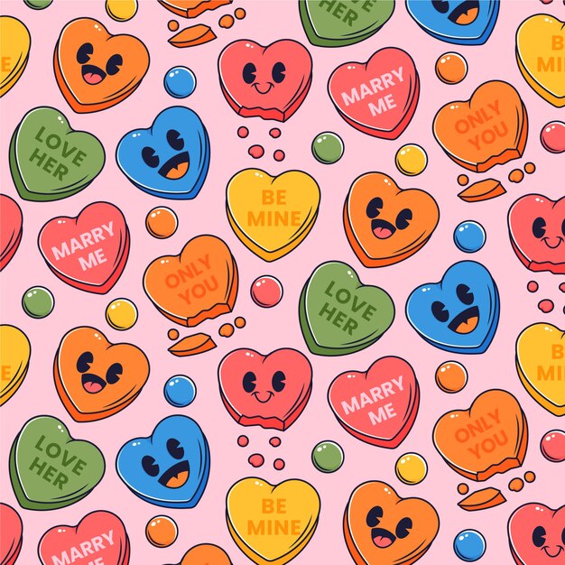 Patrón de corazones de conversación de diseño plano dibujado a mano