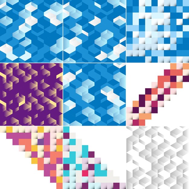 Patrón sin costuras de bloques de colores con paquete de vectores sombra EPS10 de 9 disponibles