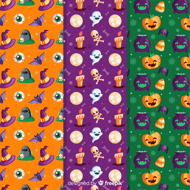 Patrón sin costuras de Halloween con personajes festivos