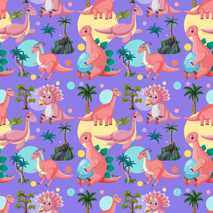 Vector gratuito patrón sin costuras lindo dinosaurio
