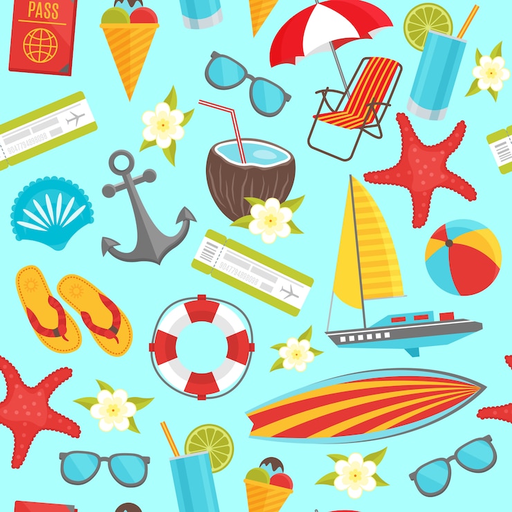 Vector gratuito patrón sin costuras de viajes de verano
