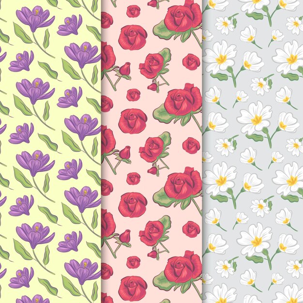 Patrón sin costuras vintage primavera con rosas y flores de campo