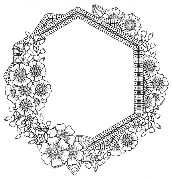 Patron De Flores Mehndi En Forma De Corazon Con Loto Para Dibujo Y Tatuaje De Henna Decoracion En Estilo Etnico Oriental Indio Pagina De Libro Para Colorear Vector Premium